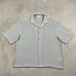 YoungLA Shirt Mens Large Gray Camp Collar Short Sleeve Button Up Knit